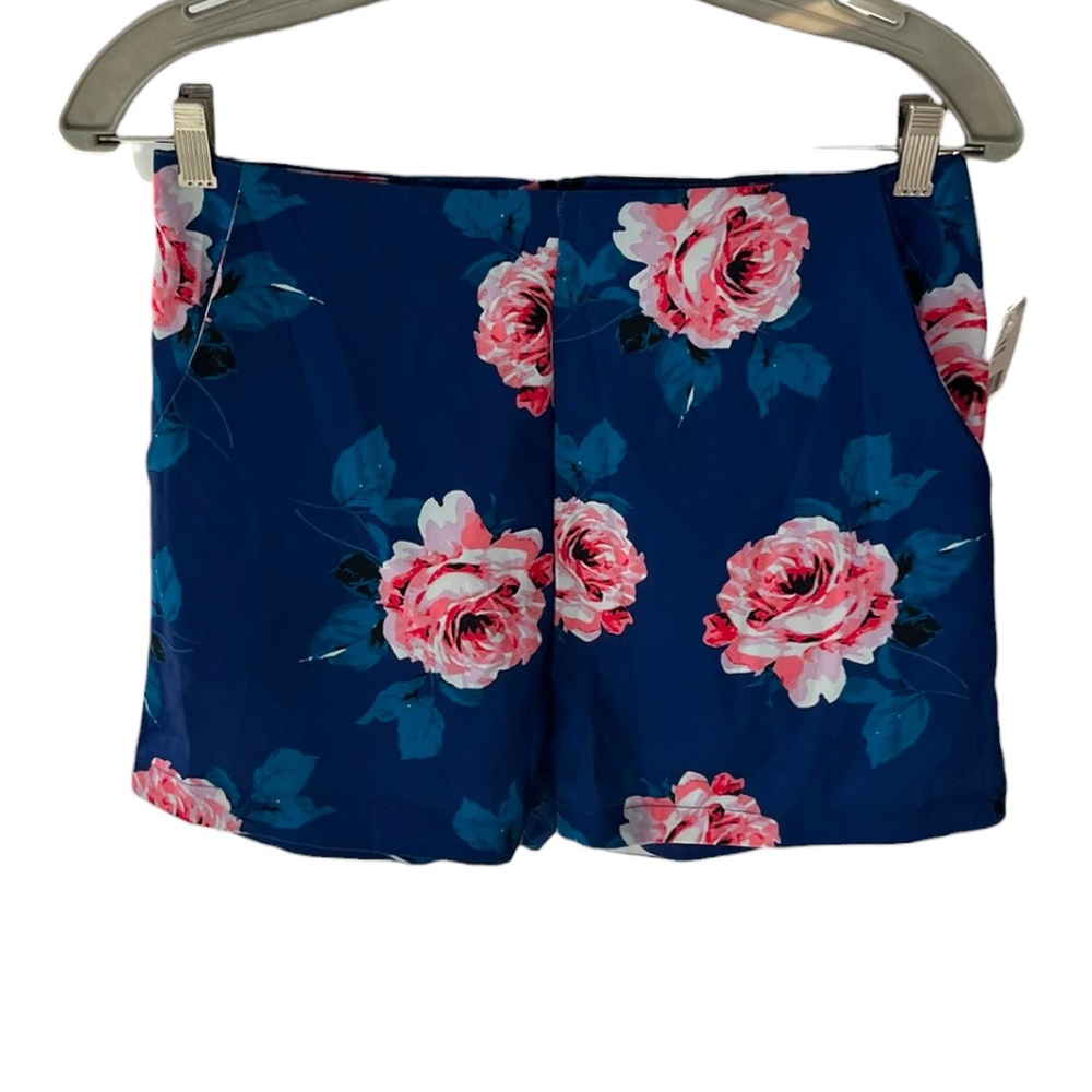 Blue Floral High Waisted Women's Shorts - Picture 2 of 8